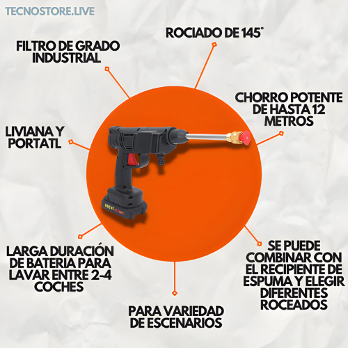 HIDROLAVADORA PORTÁTIL - RECARGABLE Y DE ALTA POTENCIA